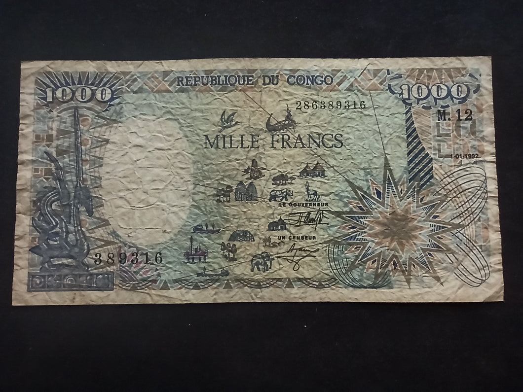 Congo : 1000 Francs 1992 (Ref 247)