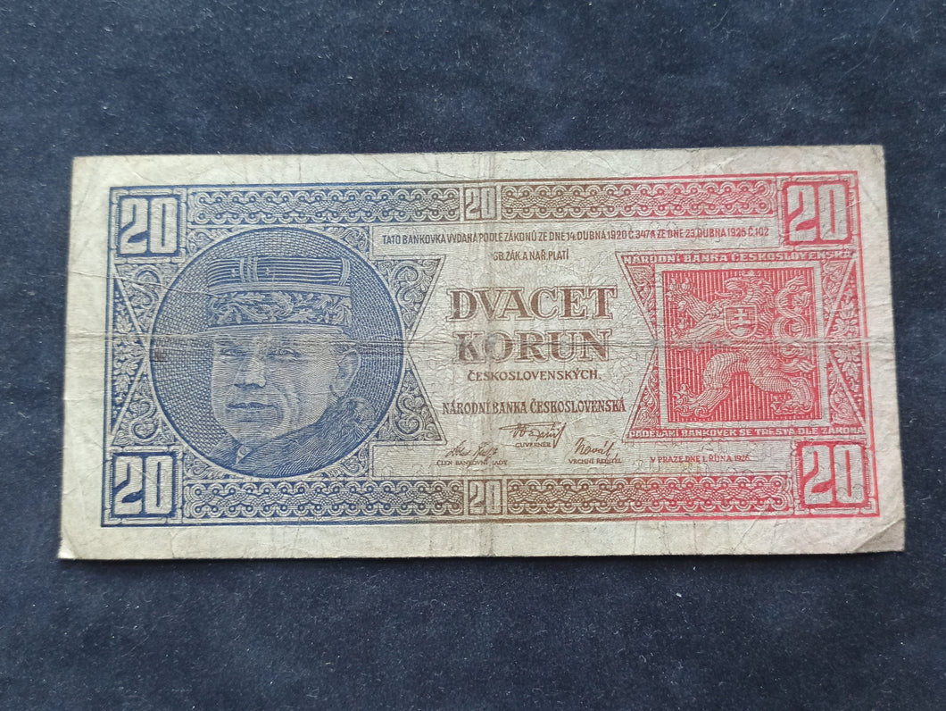 Tchécoslovaquie : 20 Korun 1926 (Ref 299)