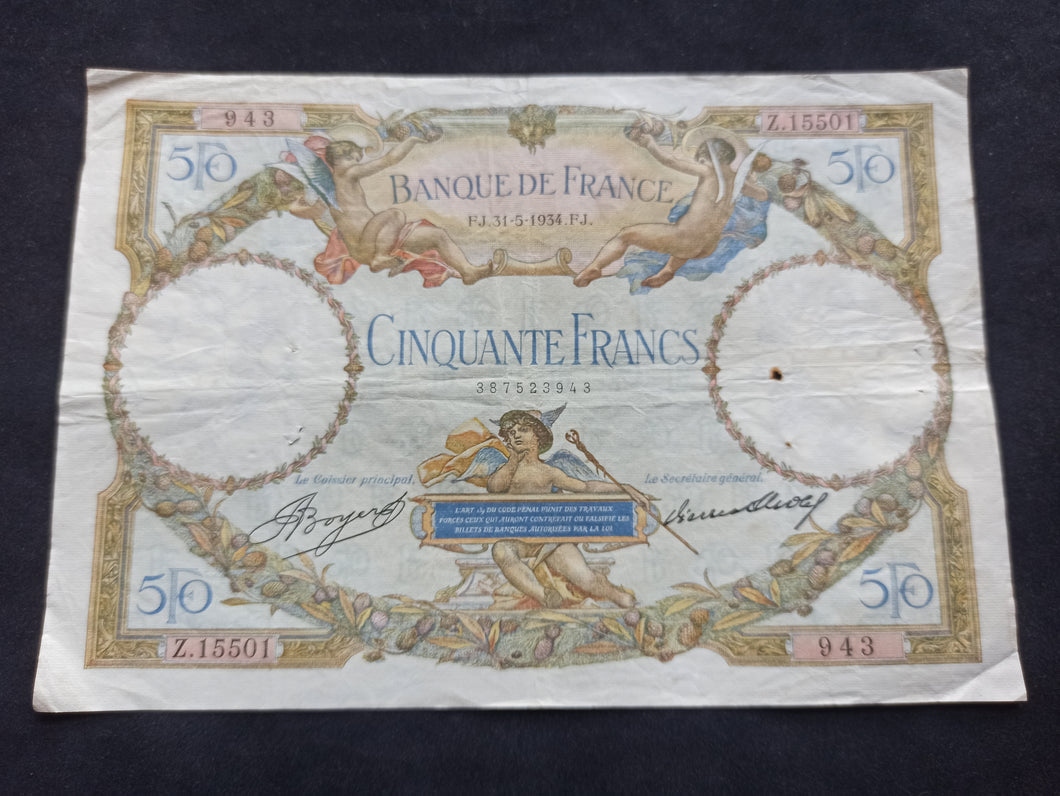 50 Francs Merson (31-5-1934) (Ref 368)