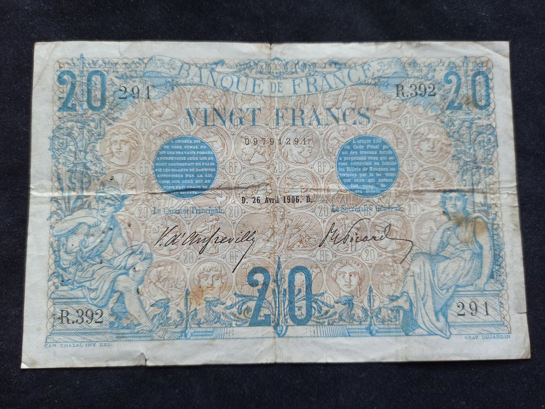 20 Francs Bleu (26 Avril 1906) (Ref 415)