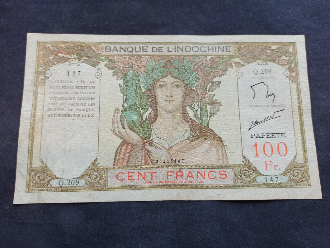 Indochine : 100 Francs 1939 Papeete (Ref 417)