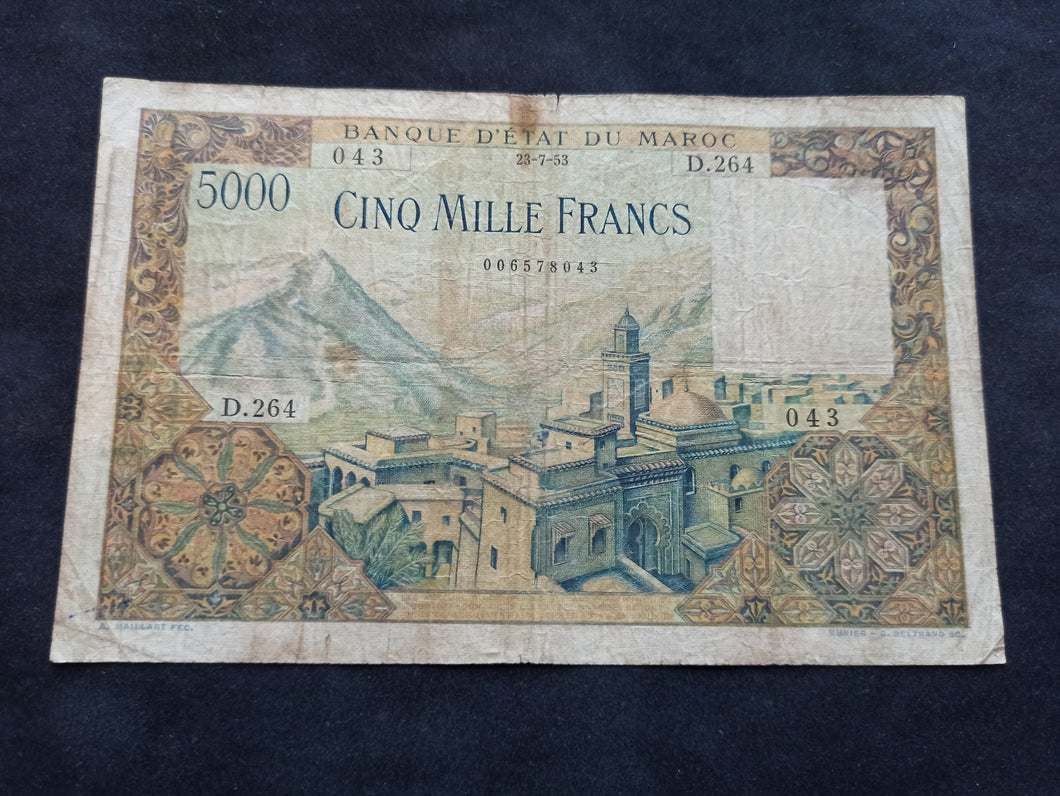 Maroc : 5000 Francs (23-7-1953) (Ref 426)