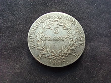 Charger l&#39;image dans la galerie, 5 Francs Argent Napoléon Premier Empereur Tête Nue 1807 L (Ref 449)
