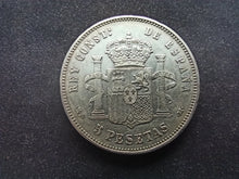 Charger l&#39;image dans la galerie, Espagne : 5 Pesetas 1888 Argent (Ref 480)
