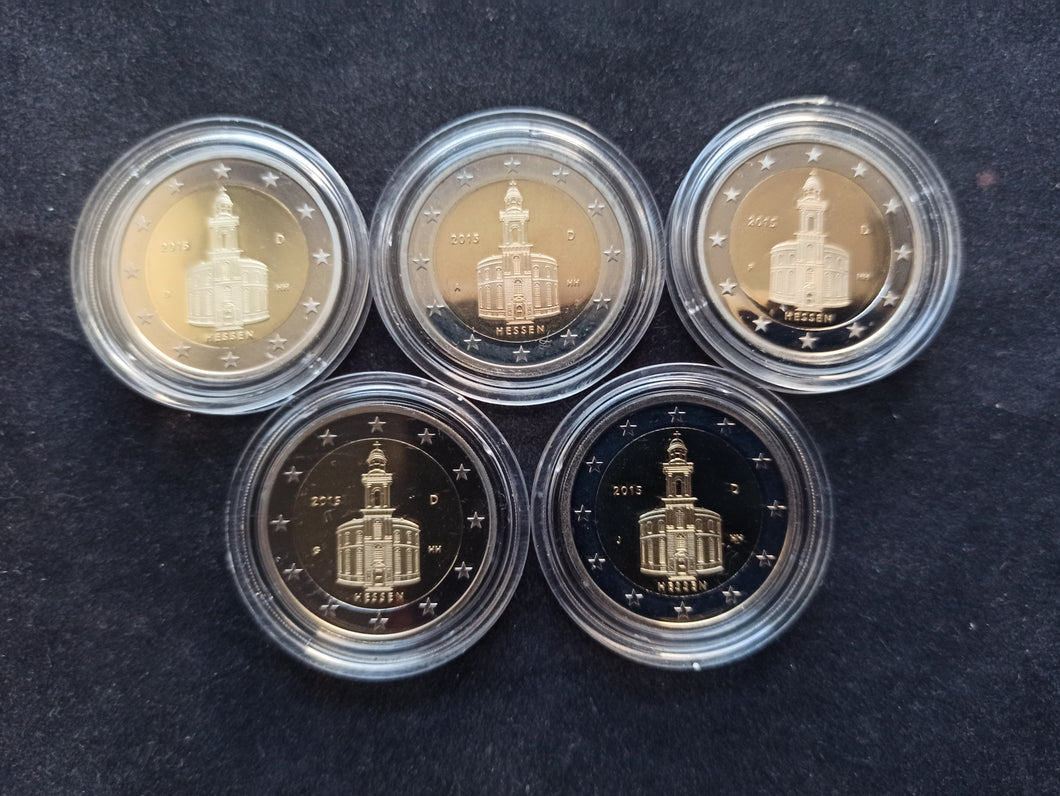 5 X 2 Euro BE Commémorative Allemagne 2015 sous capsule