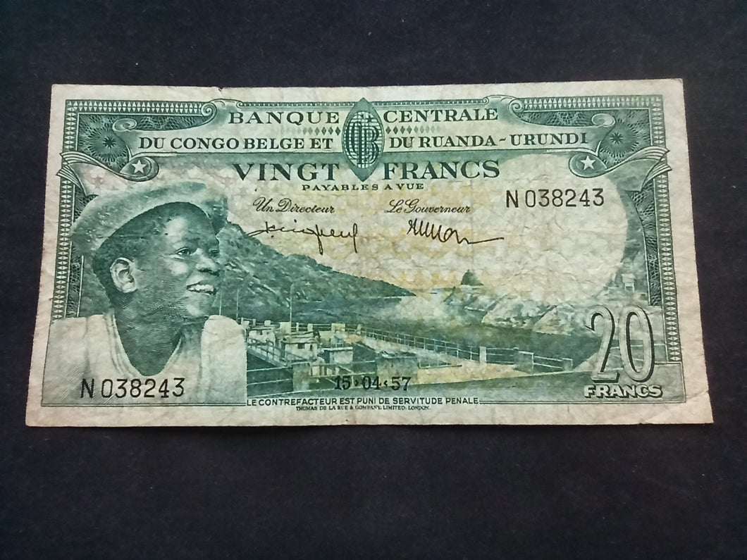 Congo Belge : 20 Francs 1957 (Ref 532)