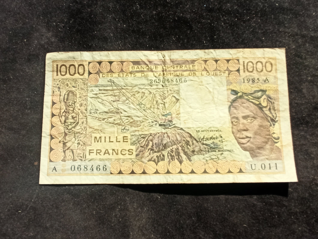 Afrique de l'Ouest : Côte d'Ivoire : 1000 Francs 1985 A (Ref 601)