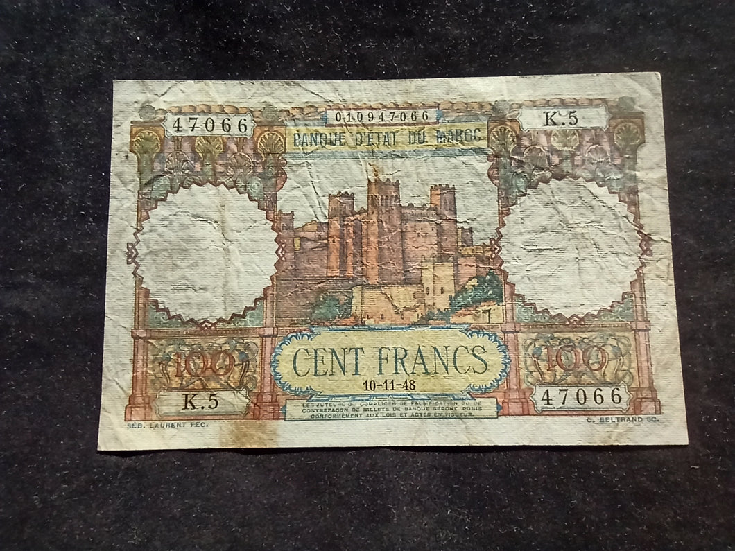 Maroc : 100 Francs (10-11-1948) (Ref 612)