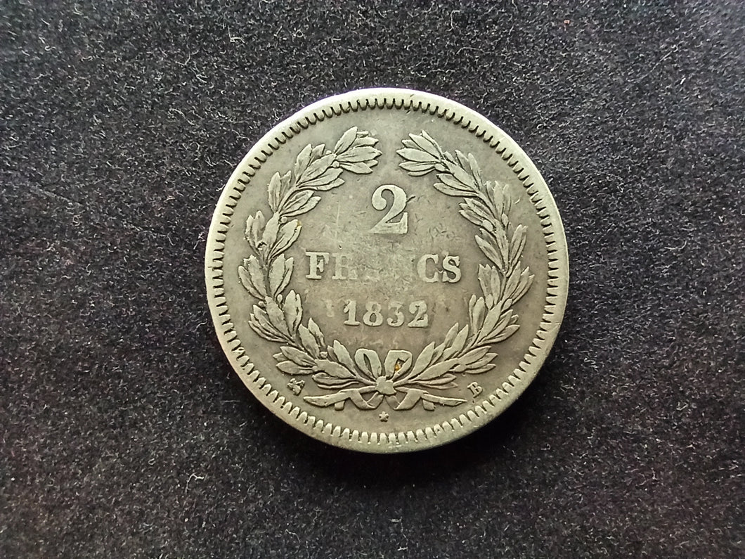 2 Francs Louis Philippe Argent 1832 B (Ref 677)