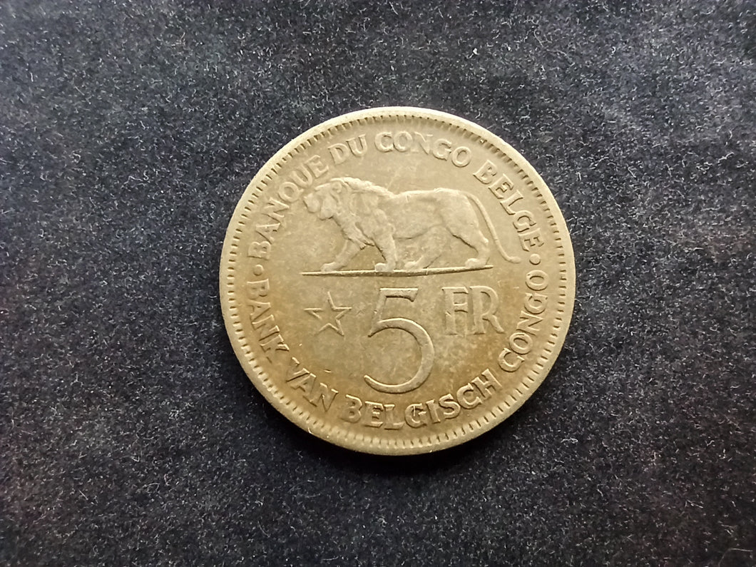 Congo Belge : 5 Francs 1937 (Ref 781)