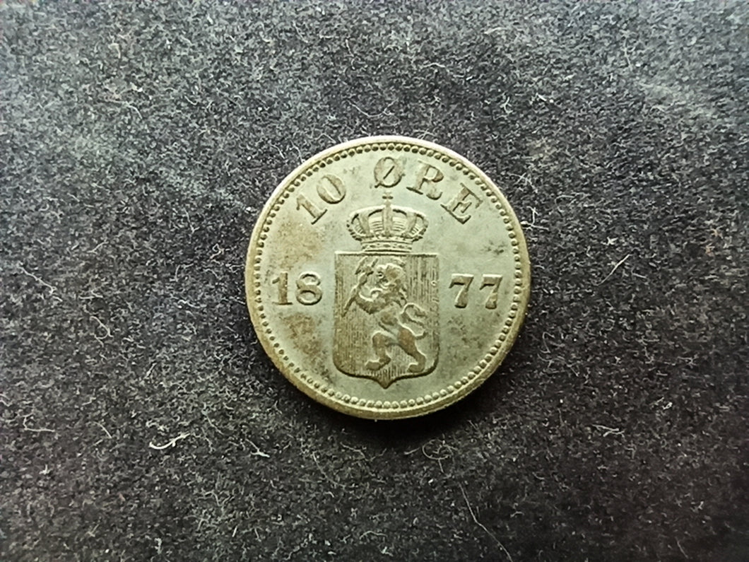 Norvège : 10 ore Argent 1877 ; Qualité (Ref 752)