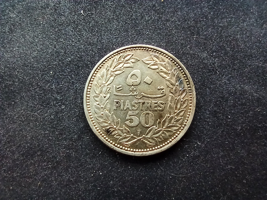 Liban : 50 Piastres 1952 ; Qualité Argent (Ref 802)