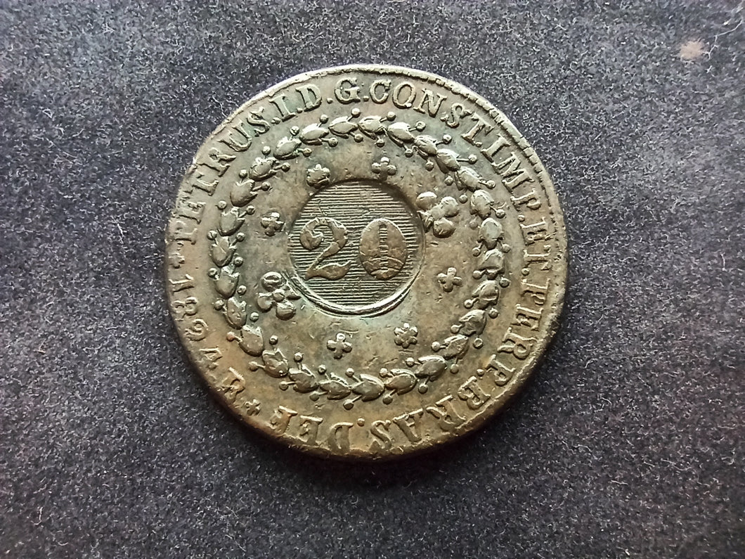 Brésil : 20 Reis (1835) sur 40 Reis 1824 (Ref 868)