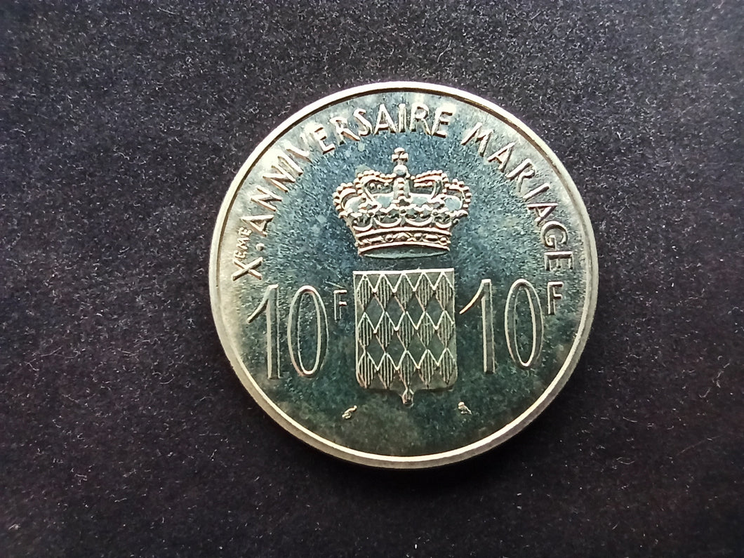 Monaco : 10 Francs Argent Mariage Grace Kelly 1966 (Ref 955)