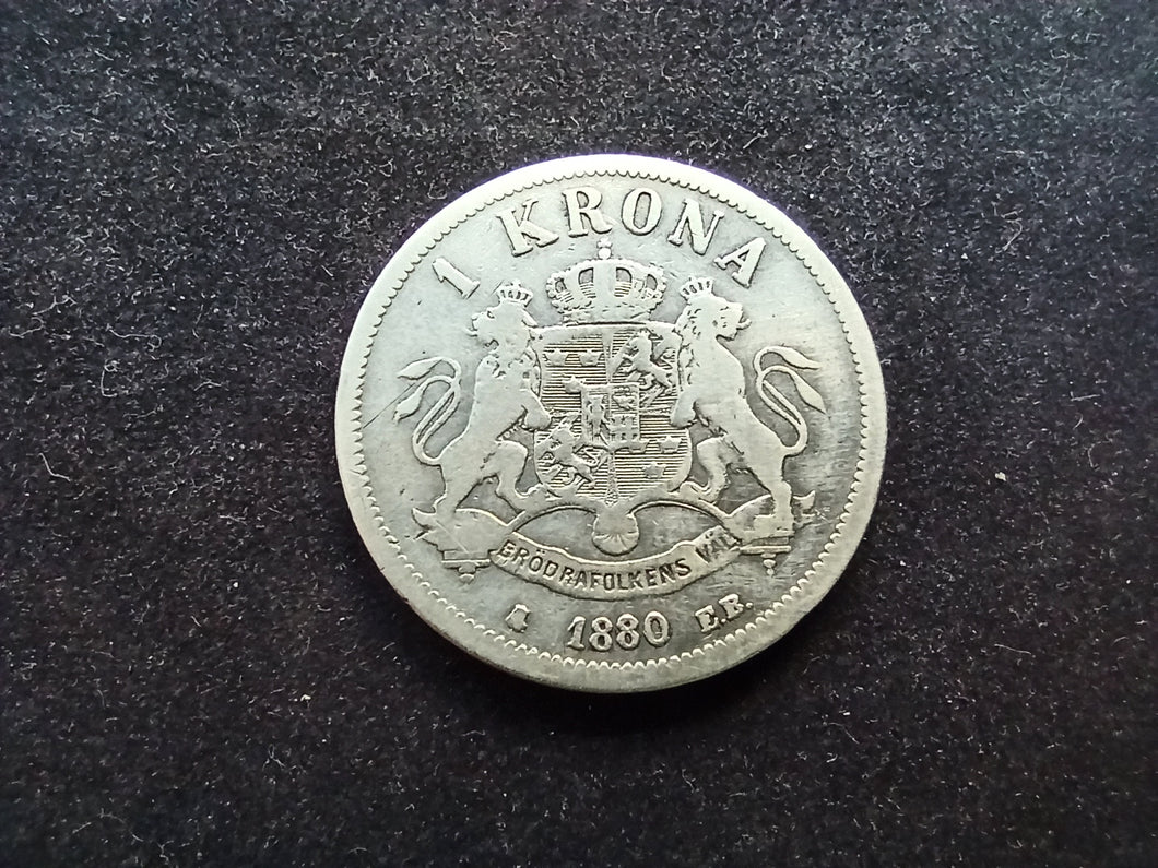 Suède : 1 Krona Argent 1880 (Ref 998)