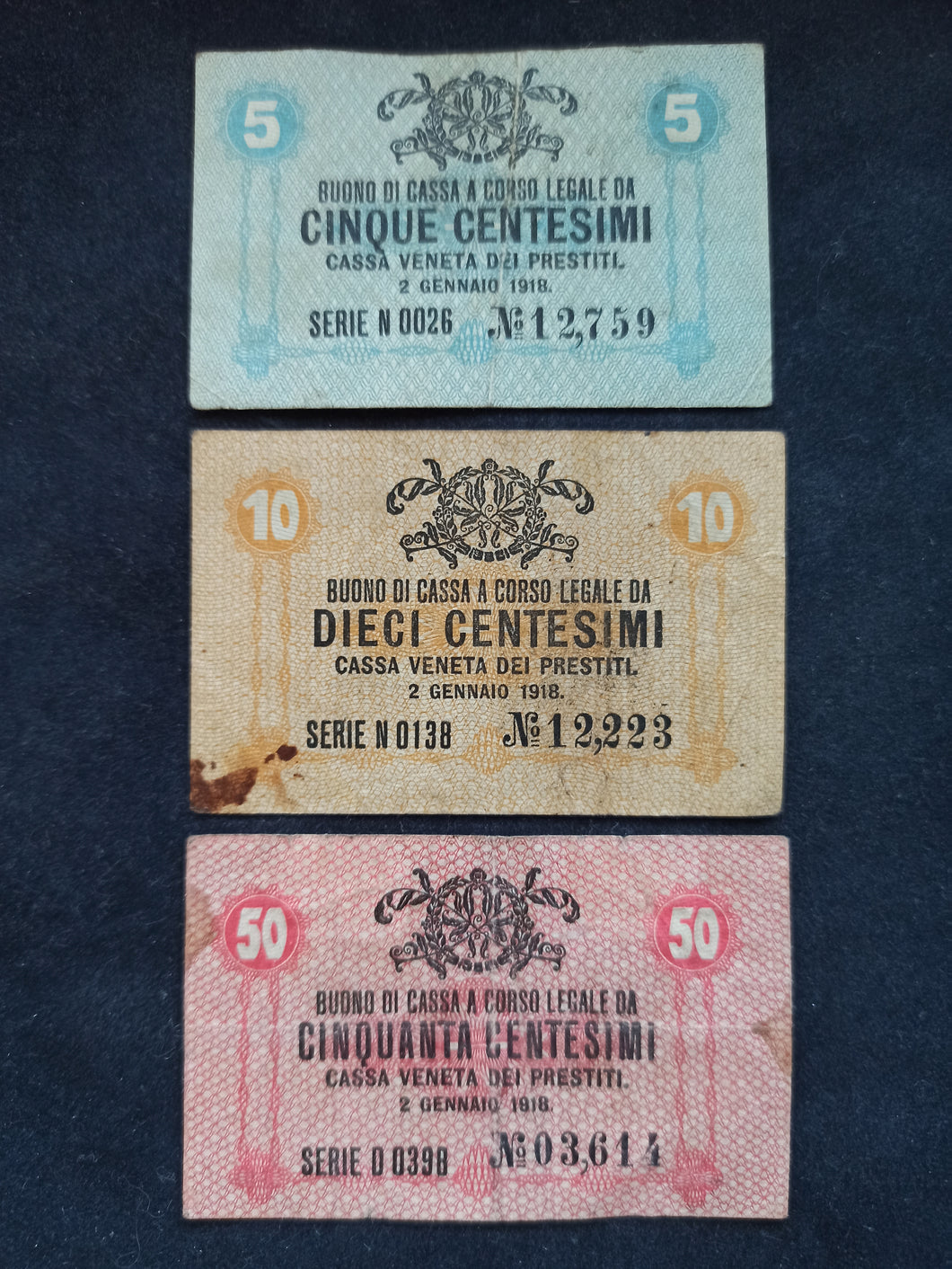 Italie : Lot 5 / 10 / 50 Centesimi 1918 (Ref 1018)