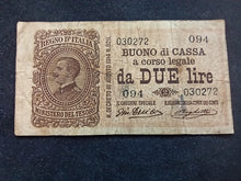 Charger l&#39;image dans la galerie, Italie : 2 Lire 1914 (Ref 1023)
