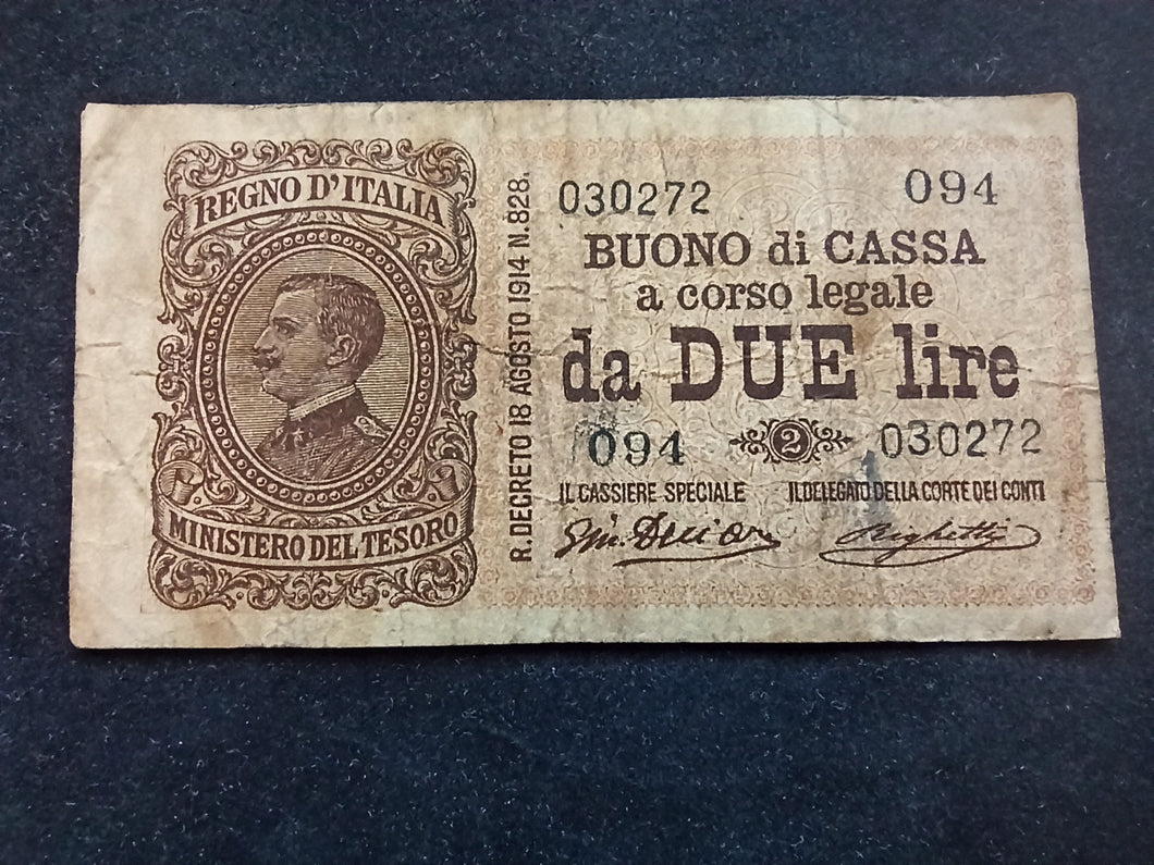 Italie : 2 Lire 1914 (Ref 1023)