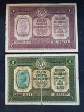 Charger l&#39;image dans la galerie, Italie : 1 + 2 Lire 1918 (Ref 1027)
