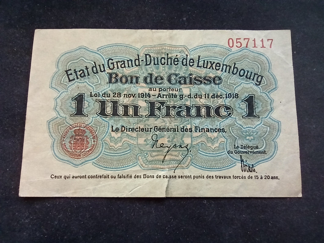 Luxembourg : 1 Franc 1918 (Ref 1031)