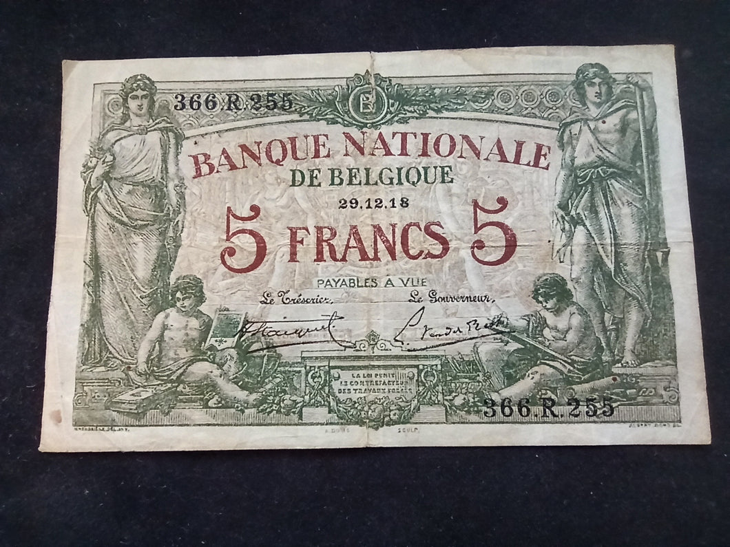 Belgique : 5 Francs 1918 (Ref 1038)
