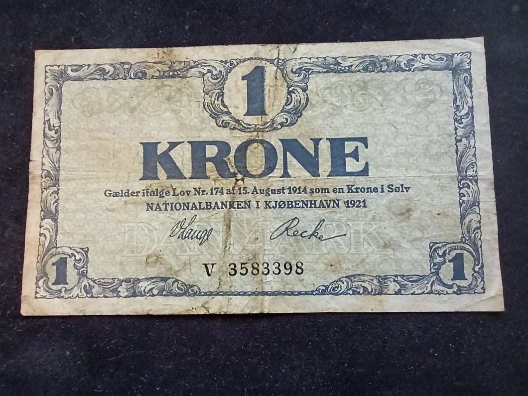 Danemark : 1 Krone 1921 (Ref 1040)