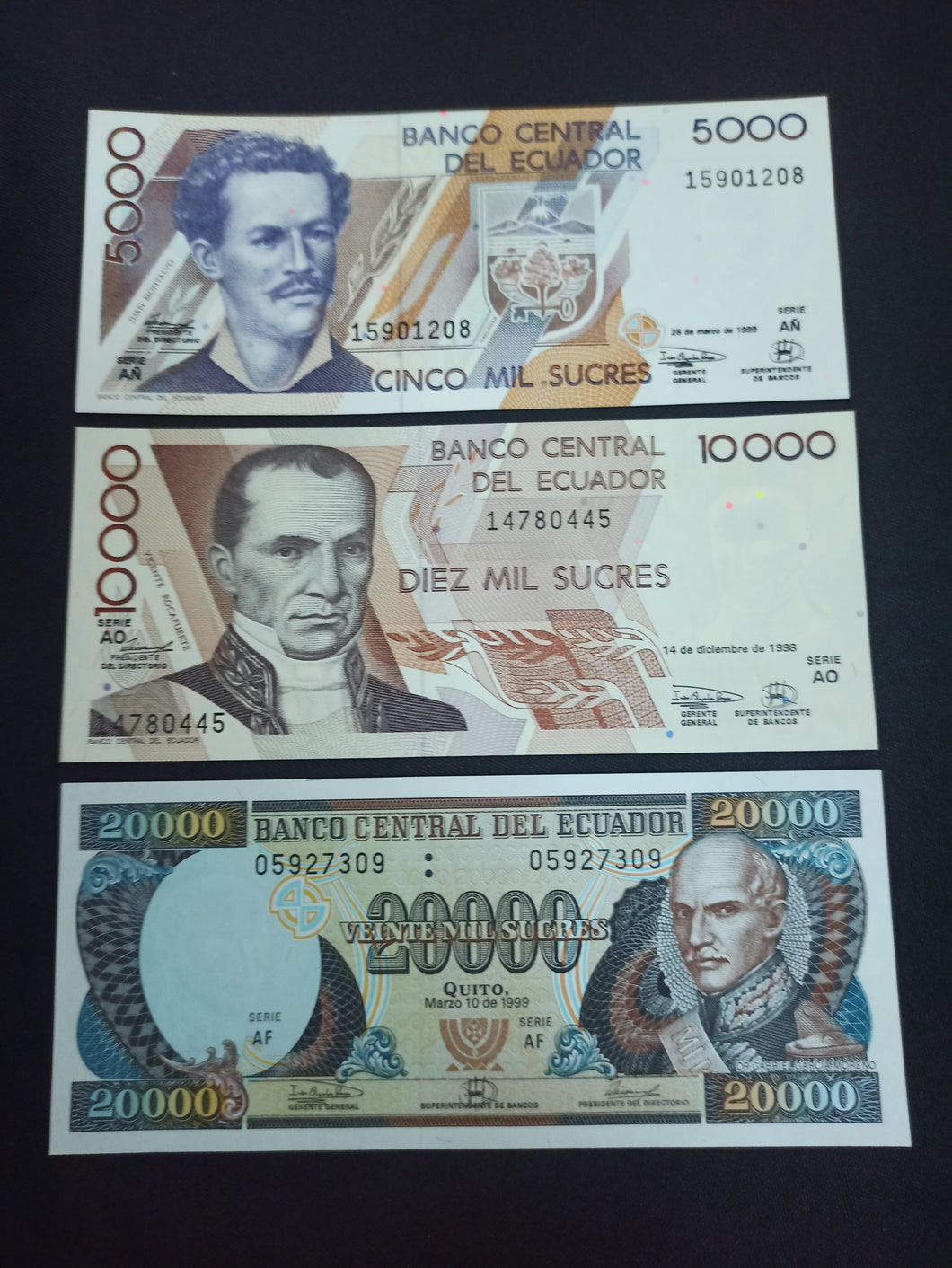 Equateur : 5000 / 10000 / 20000 Sucres 1998 / 1999 NEUF (Ref 1082)