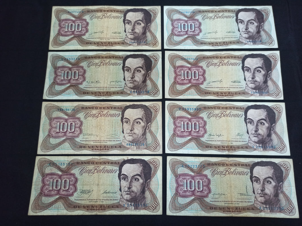 Venezuela : 8 X 100 Bolivares Années différentes (Ref 1090)