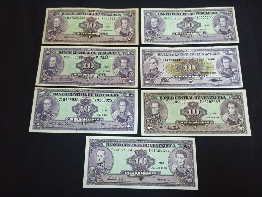 Venezuela : 7 X 10 Bolivares Années différentes (Ref 1091)