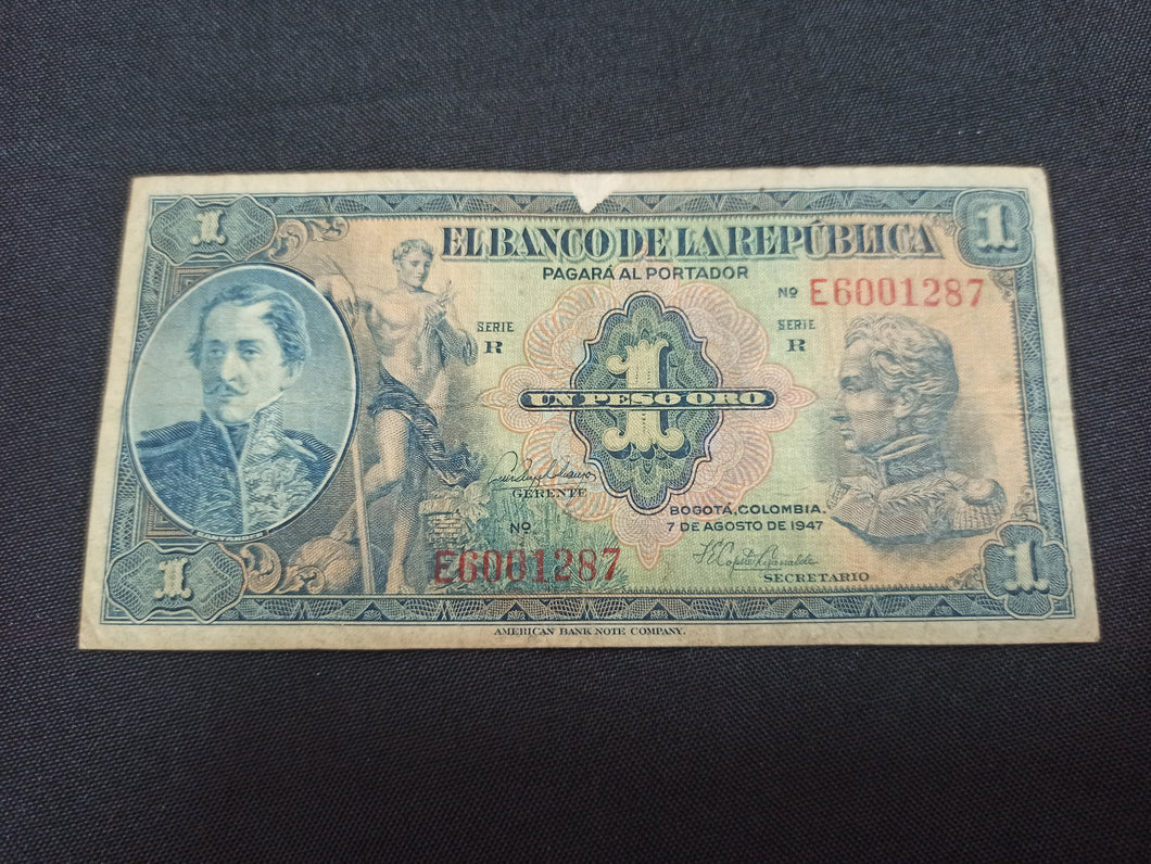 Colombie : 1 Peso Oro 1947 (Ref 1123)