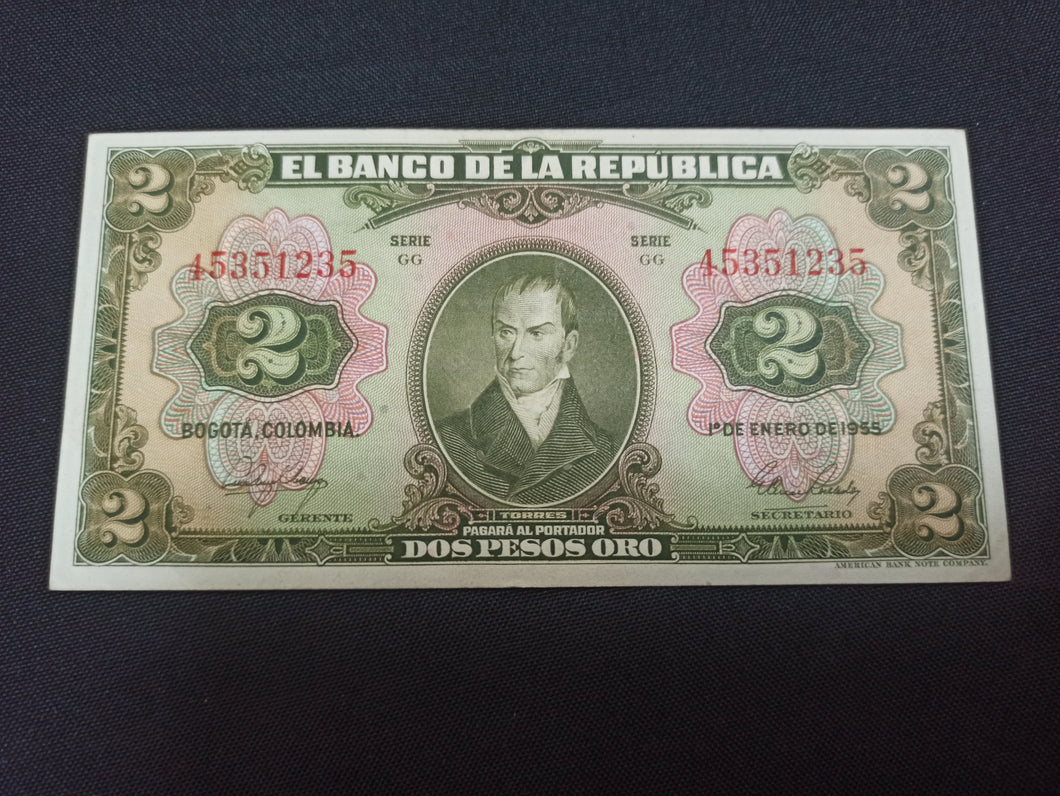 Colombie : 2 Pesos Oro 1955 (Ref 1128)