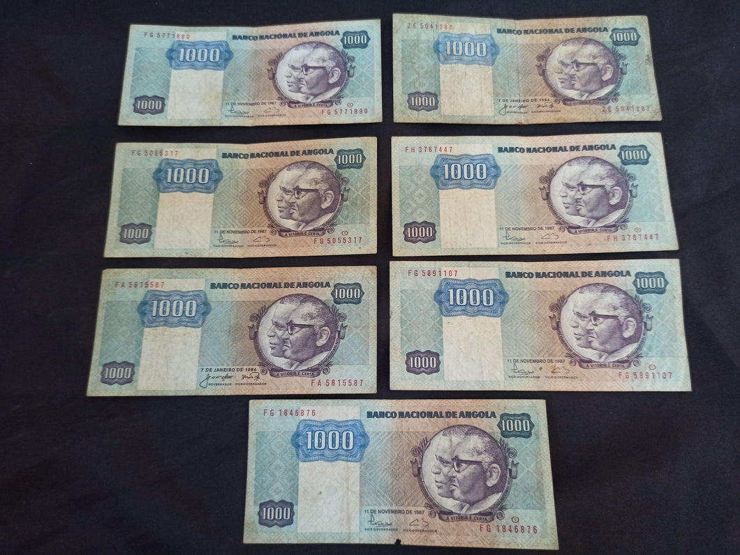 Angola : Lot de 7 X 1000 Kwanzas 1983 / 1987