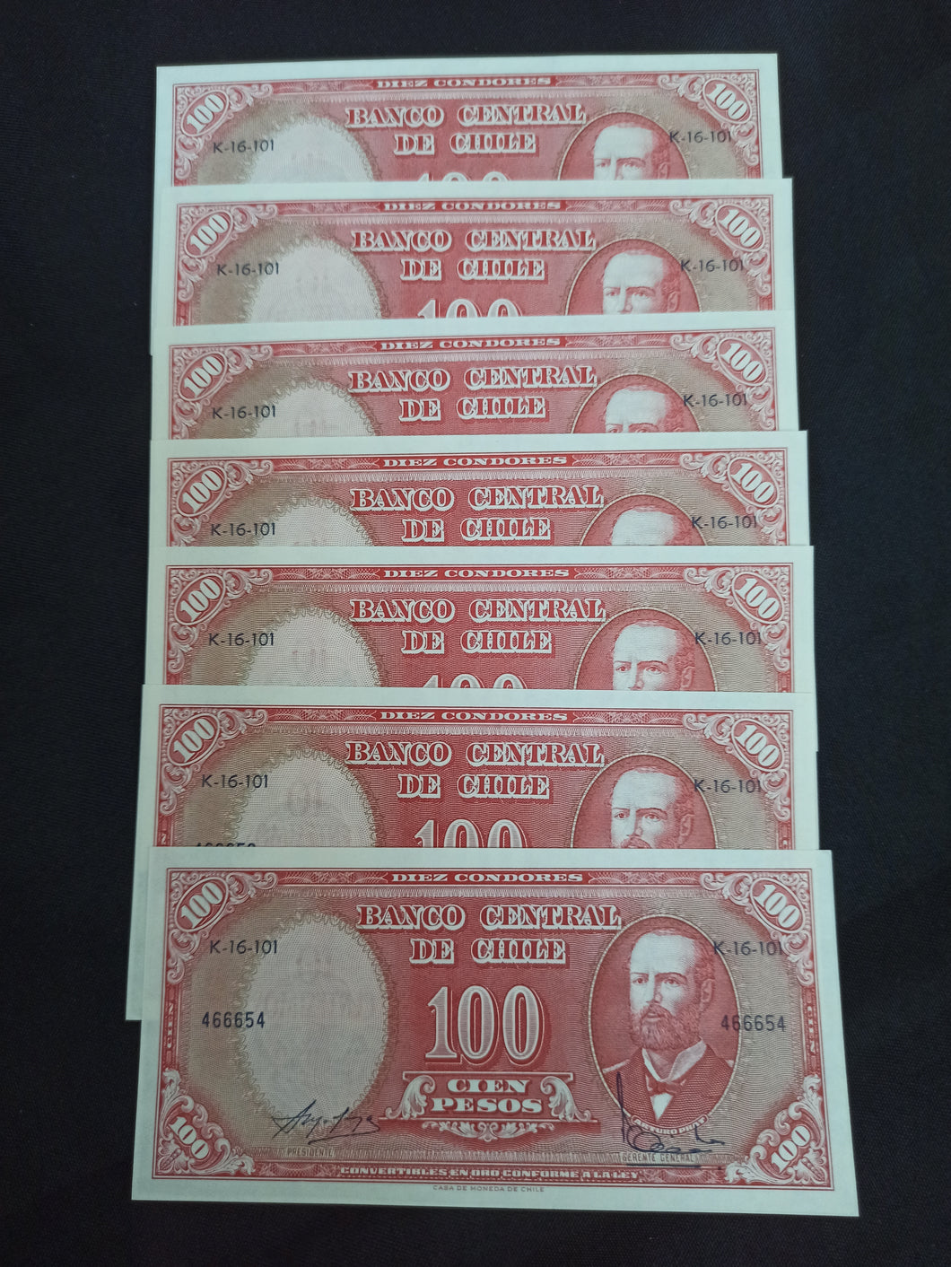 Chile : Lot de 7 Billets : 100 Escudos 1960 NEUF