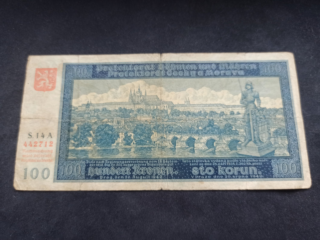 Bohème & Moravie : 100 Korun 1940 (Ref 1269)