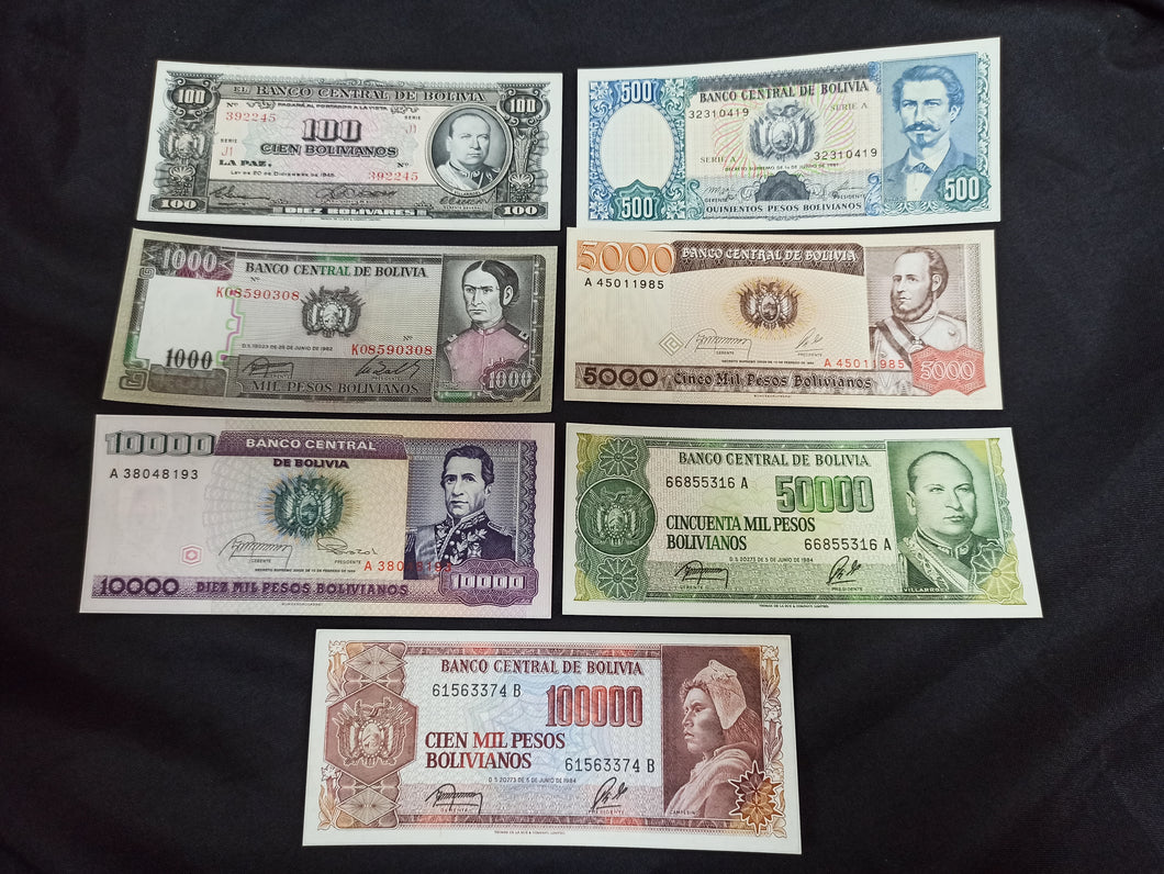 Bolivie : 100 à 100000 Bolivianos NEUF 1945 à 1985 (Ref 1261)