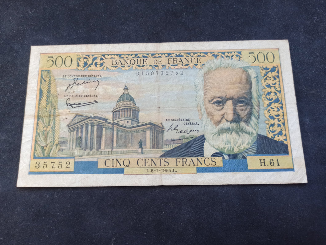 500 Francs Victor Hugo (6-1-1955) (Ref 1295)