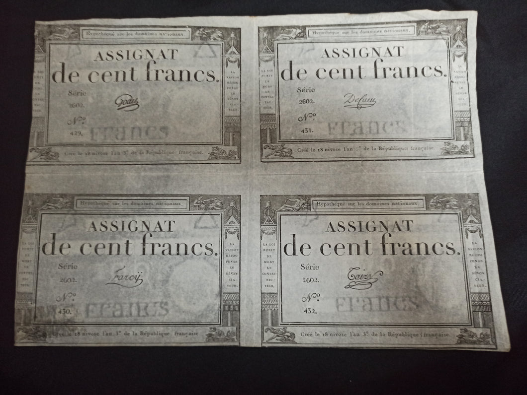 Planche de 4 Assignats de 100 Francs 18 Nivose An 3 (Ref 1318)