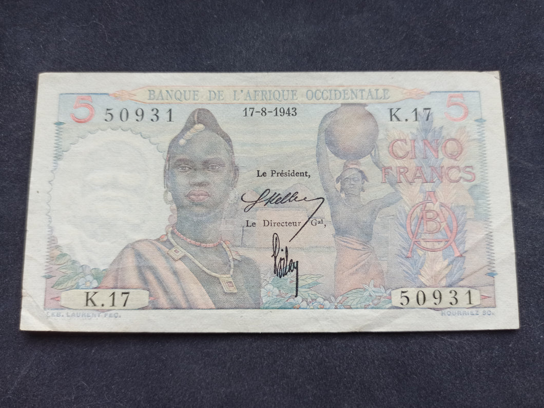 Afrique Occidentale : 5 Francs 1943 (Ref 1333)