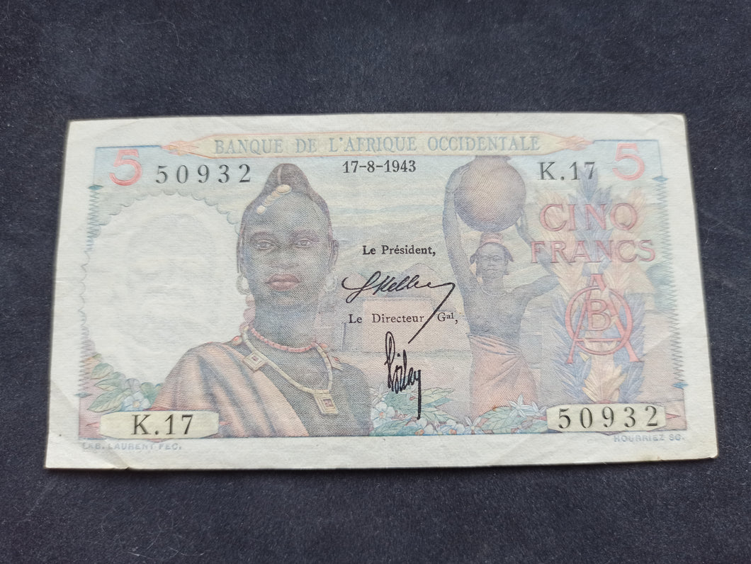 Afrique Occidentale : 5 Francs 1943 (Ref 1334)