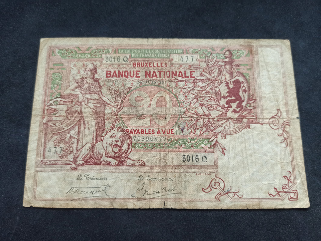 Belgique : 20 Francs 1919 (Ref 1365)