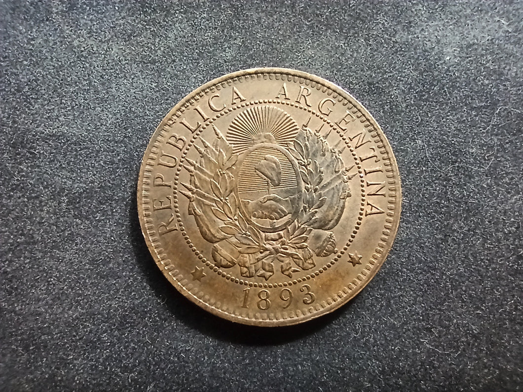 Argentine : 2 Centavos 1893 ; Qualité (Ref 1401)