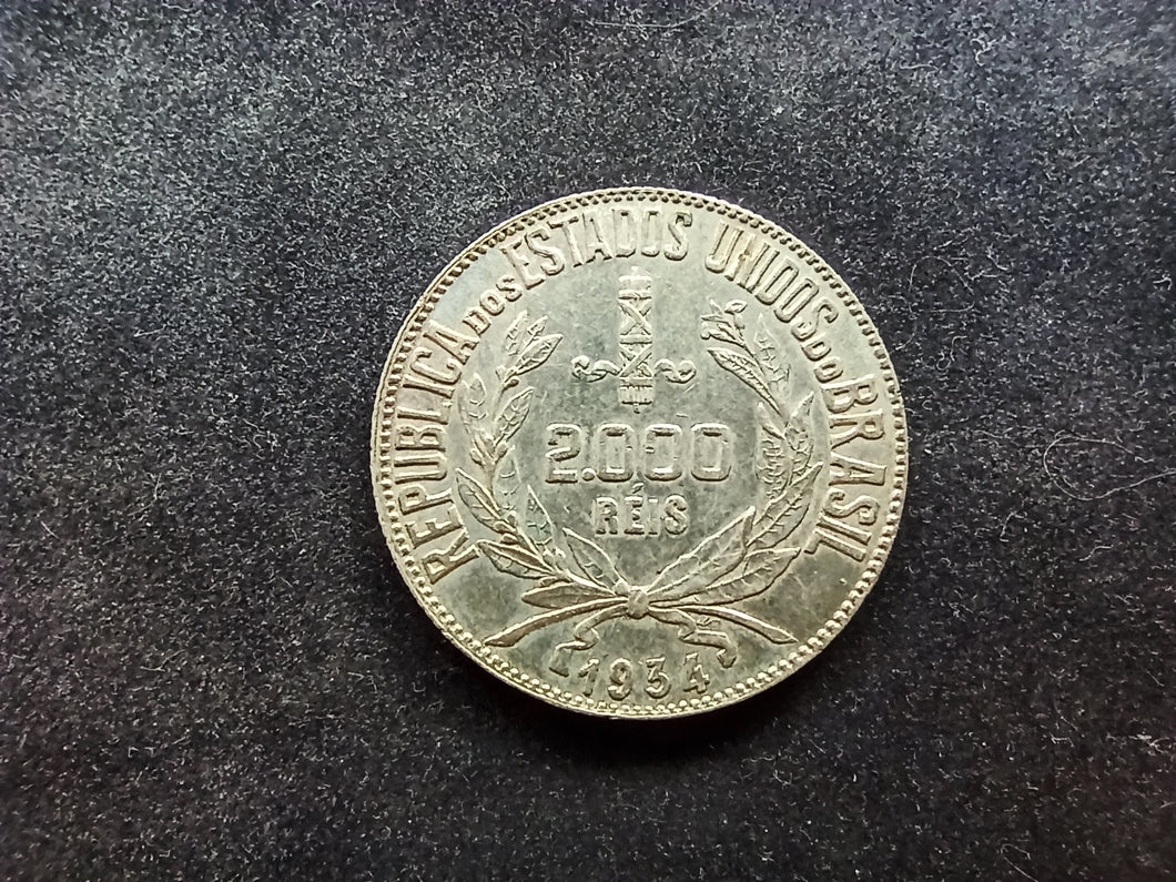 Brésil : 2000 Reis Argent 1934 ; Qualité (Ref 1422)