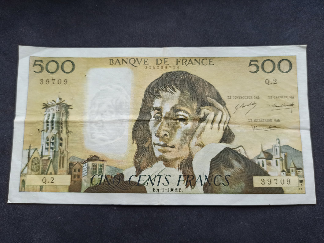500 Francs Pascal (4-1-1968) (Ref 1429)