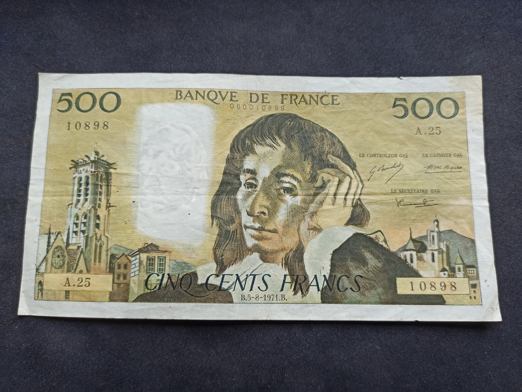 500 Francs Pascal (5-8-1971) (Ref 1437)