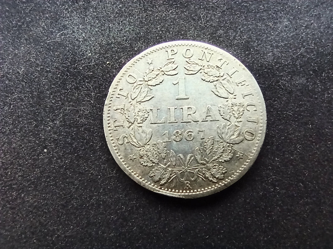 Vatican : 1 Lira Argent 1867 An XXII ; Qualité (Ref 1533)