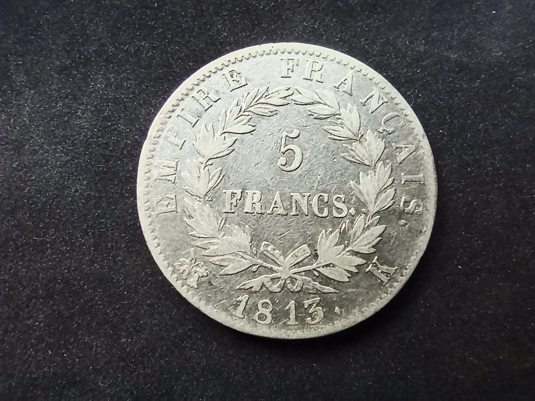 5 Francs Argent Napoléon 1813 K (Ref 1565)