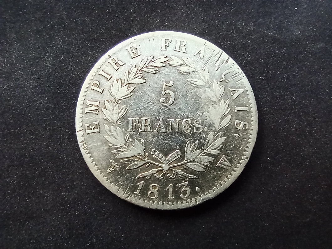 5 Francs Argent Napoléon 1813 W (Ref 1567)