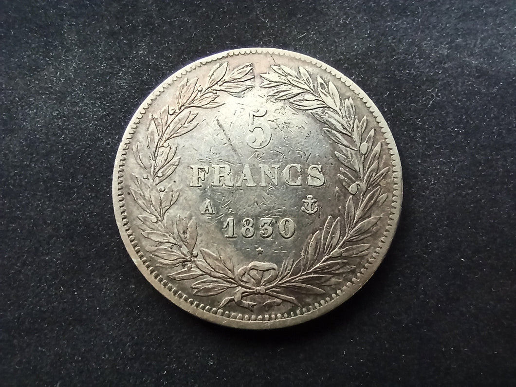 5 Francs Argent Louis Philippe Tête Nue 1830 A ; Tr Creux (Ref 1568)