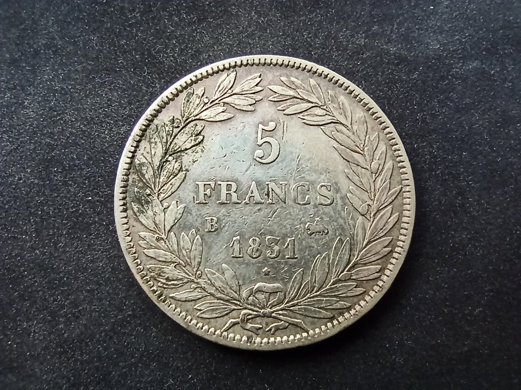 5 Francs Argent Louis Philippe Tête Nue 1831 B ; Tr Creux (Ref 1571)
