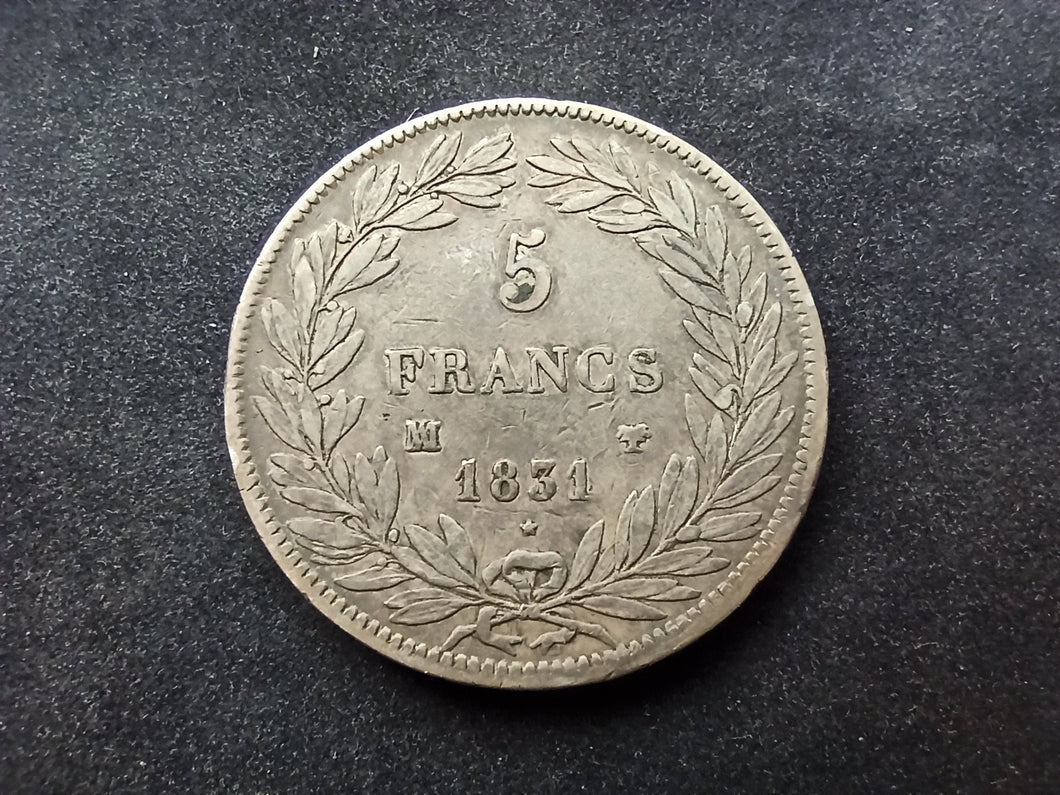 5 Francs Argent Louis Philippe Tête Nue 1831 MA ; Tr Creux (Ref 1573)